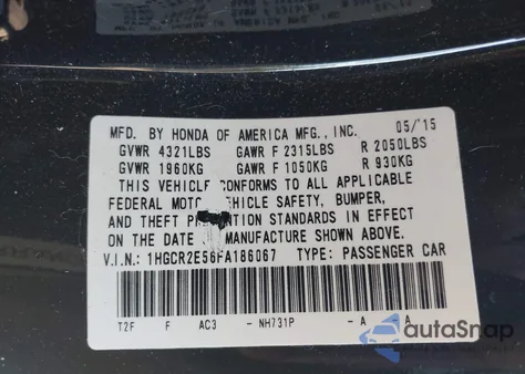 2015 Honda Accord Sport from USA, damaged, VIN 1HGCR2E56FA186067
